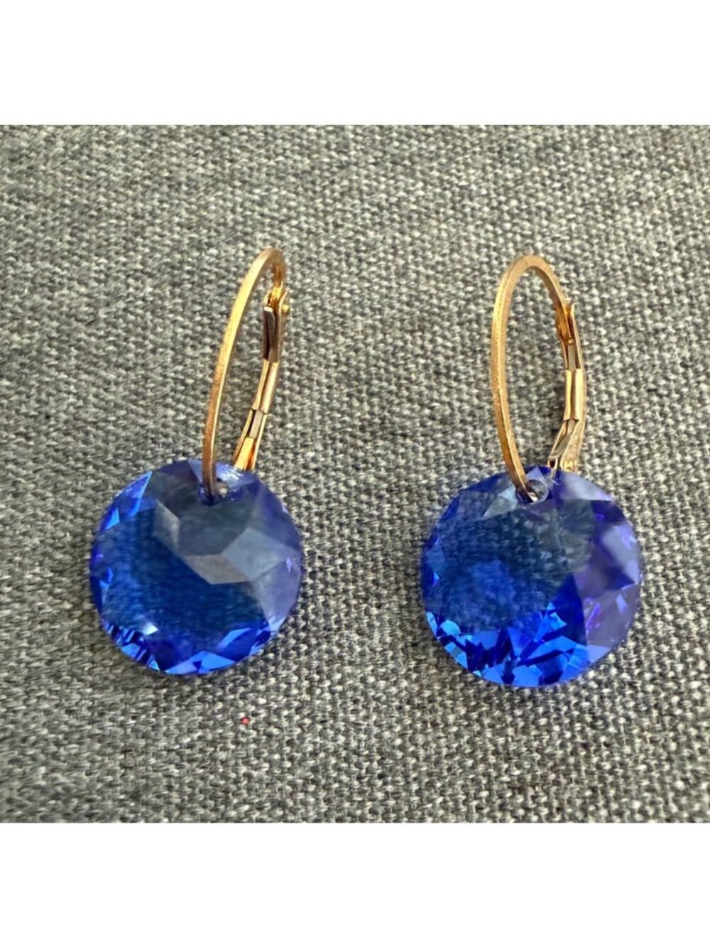 Gold Filled Blue Crystal  Leverback Earrings Dangle